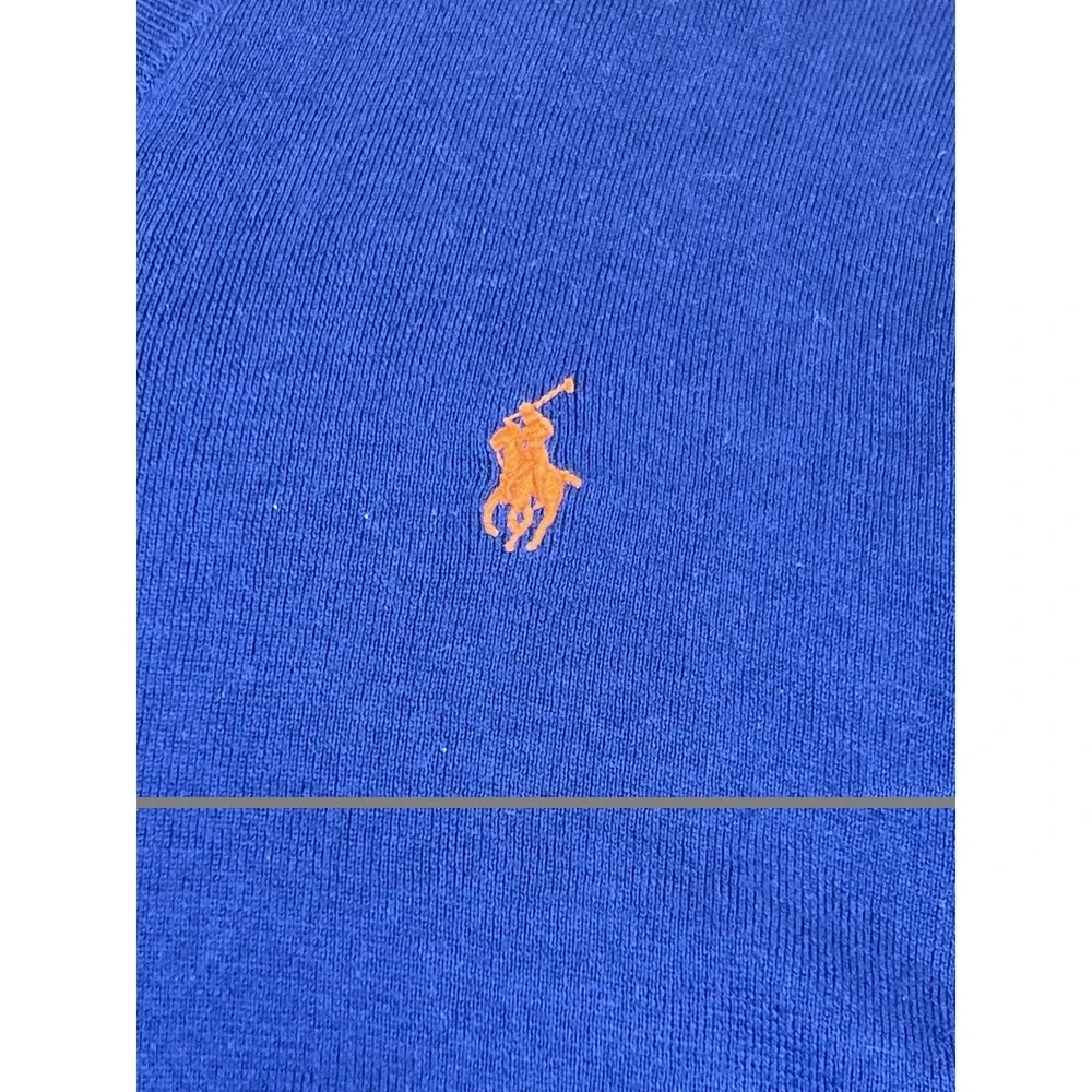 Polo Ralph Lauren 100% Pima Cotton V Neck Sweater Mens Medium Blue Pullover Pony